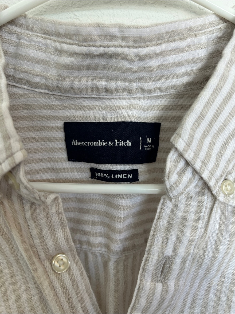 Abercrombie & Fitch Beige and White Striped Linen Button-Down Shirt - Picture 2 of 4